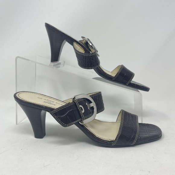 AK Anne Klein Sandals Womens 6.5M iflex Akberlynn Brown Embossed Leather Shoes - Picture 5 of 14